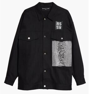 Raf Simons Redux SS18 Joy Division Black Oversize Denim Jacket size M Logo Patch